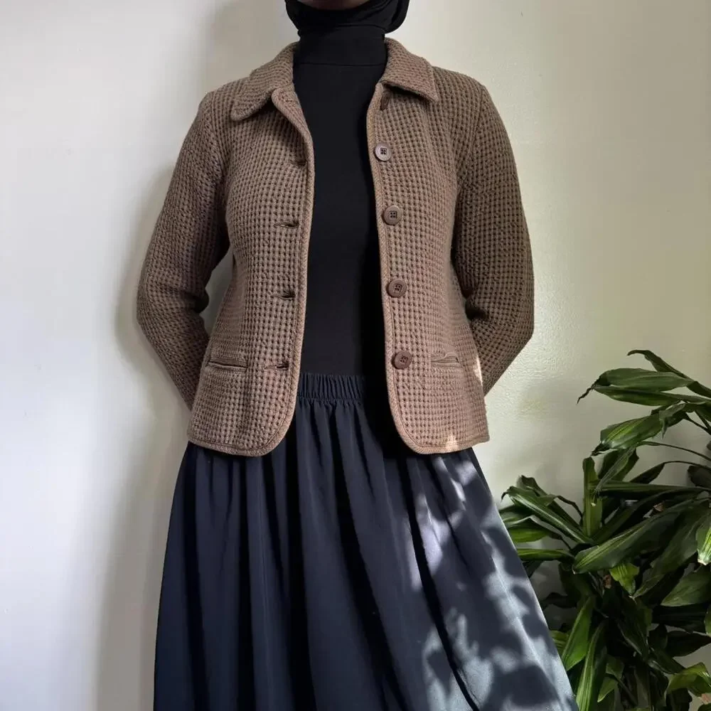 Vintage Brown blazer with button-up‎ front and two front pockets M - Picture 3 of 5